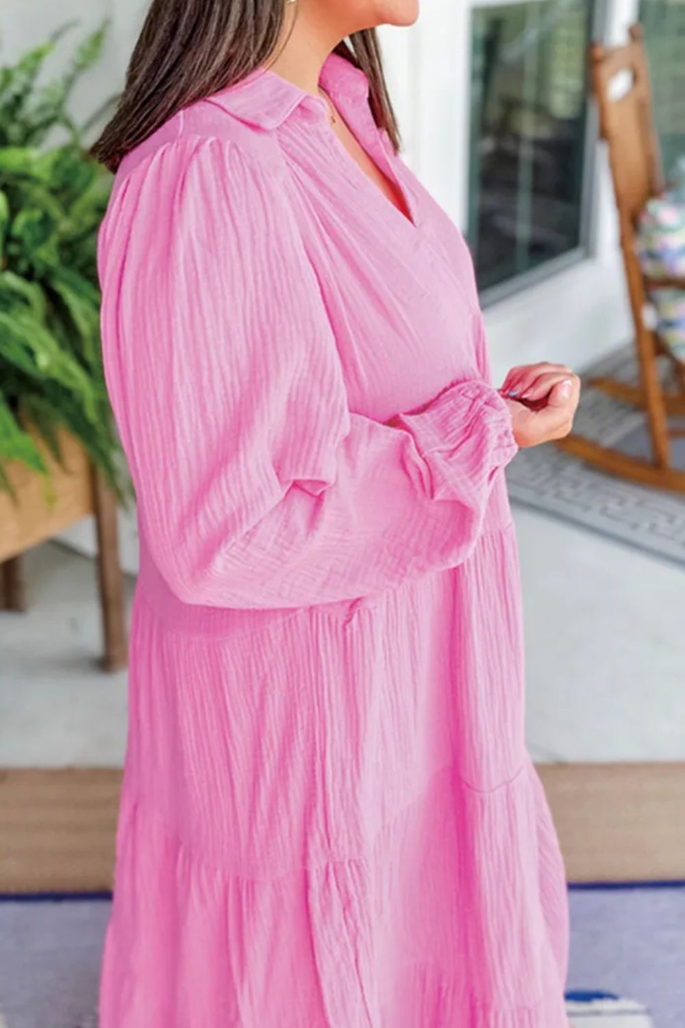 Tiered Johnny Collar Long Sleeve Dress - Classique Collection