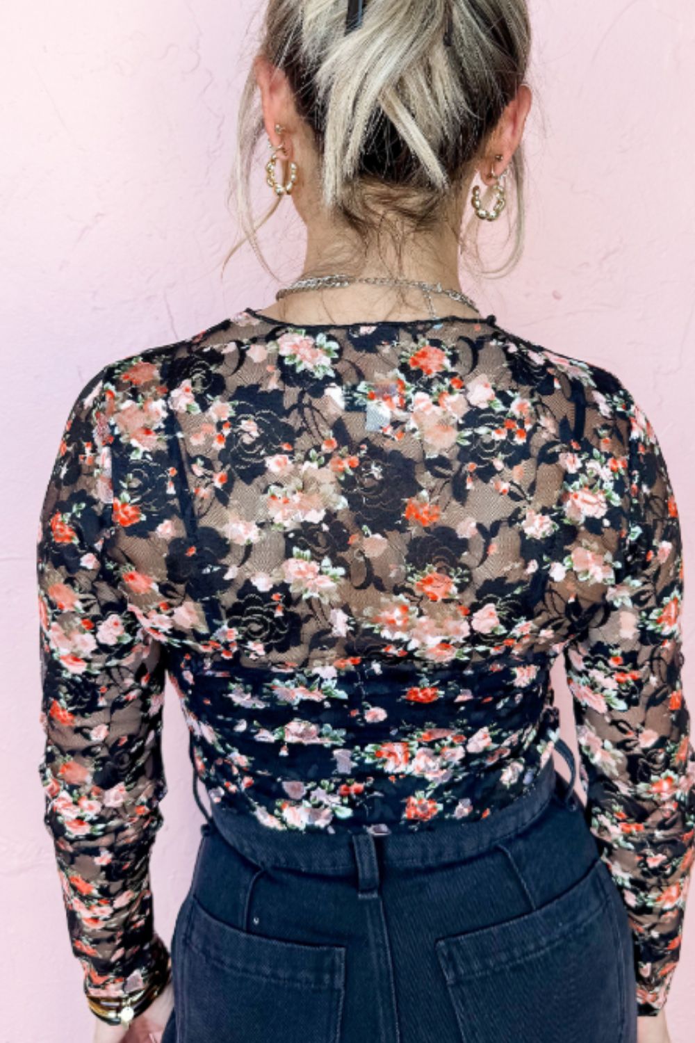 Floral Round Neck Long Sleeve Blouse - Classique Collection