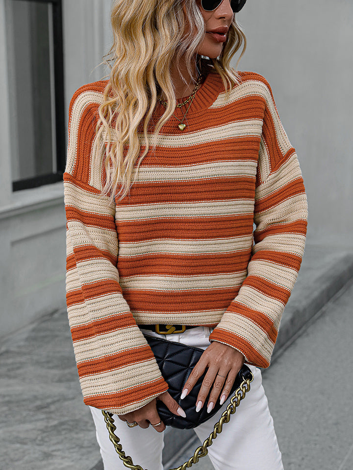 Striped Dropped Shoulder Sweater - ClassiQ