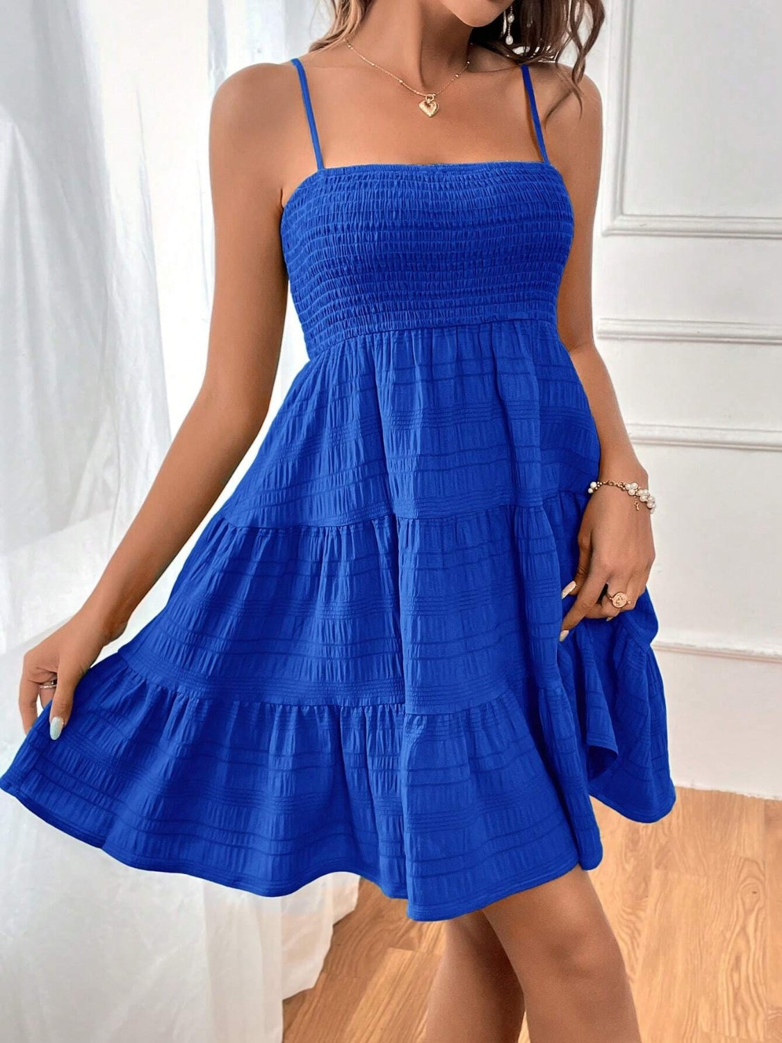 Smocked Tiered Sleeveless Mini Dress - Classique Collection
