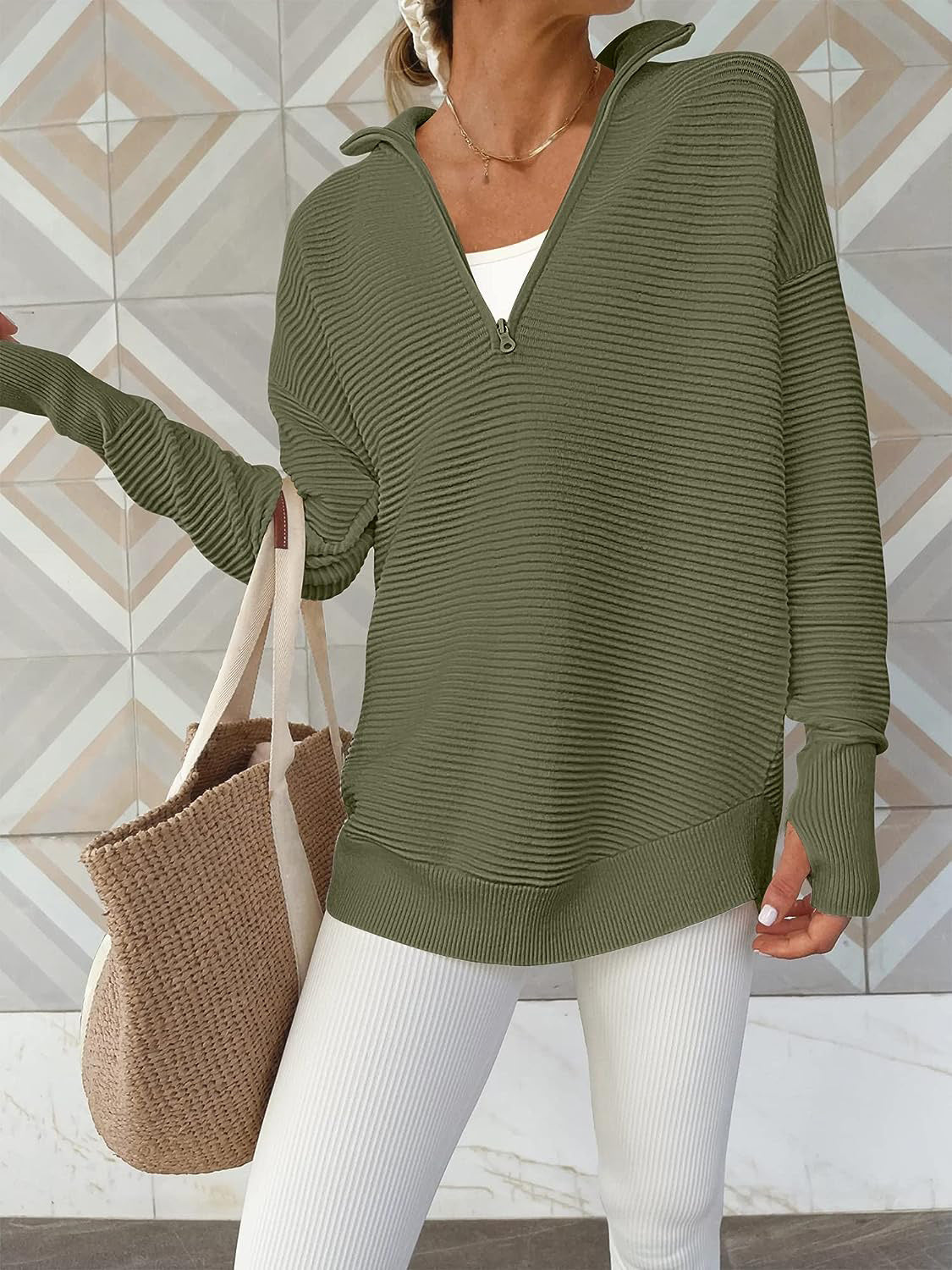 Half Zip Long Sleeve Knit Top - ClassiQ