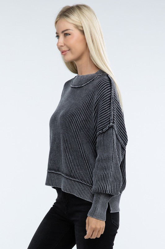 Washed Side Slit Oversized Cropped Sweater - Classique Collection