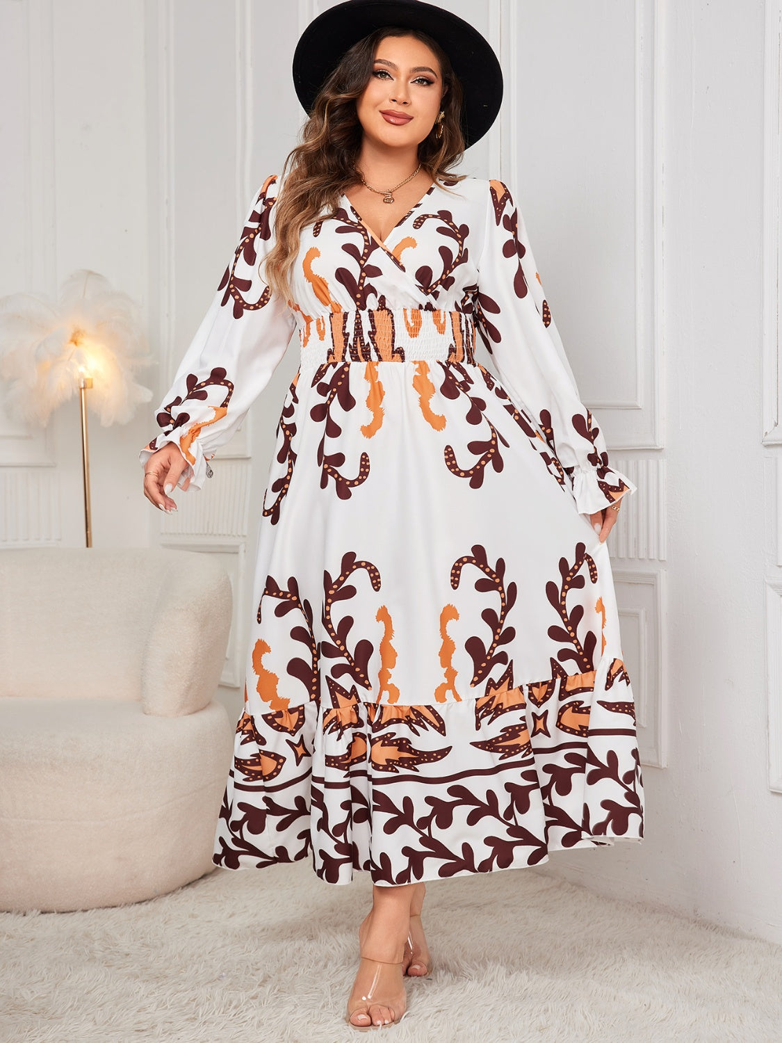 Honey Plus Size Printed Surplice Flounce Sleeve Dress - Classique Collection