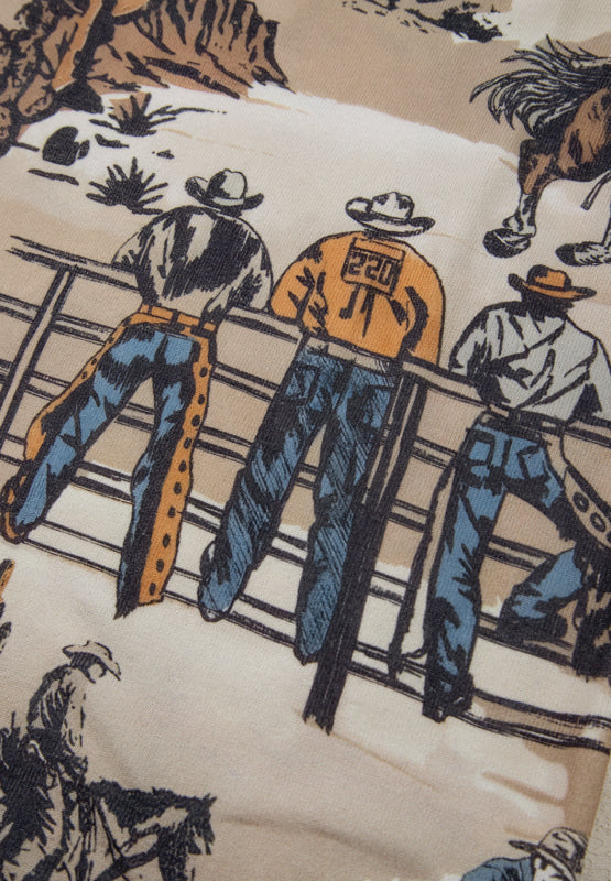 Cowboy Print Round Neck Short Sleeve T Shirt - Classique Collection
