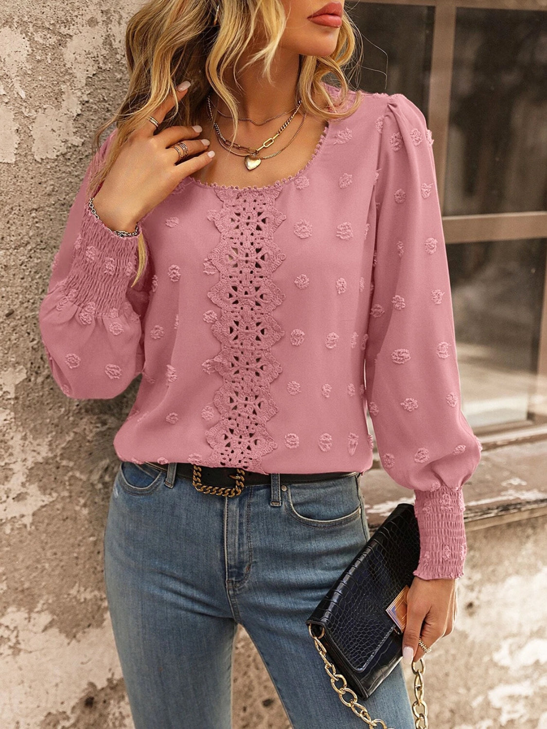 Swiss Dot Lace Detail Blouse - Classique Collection