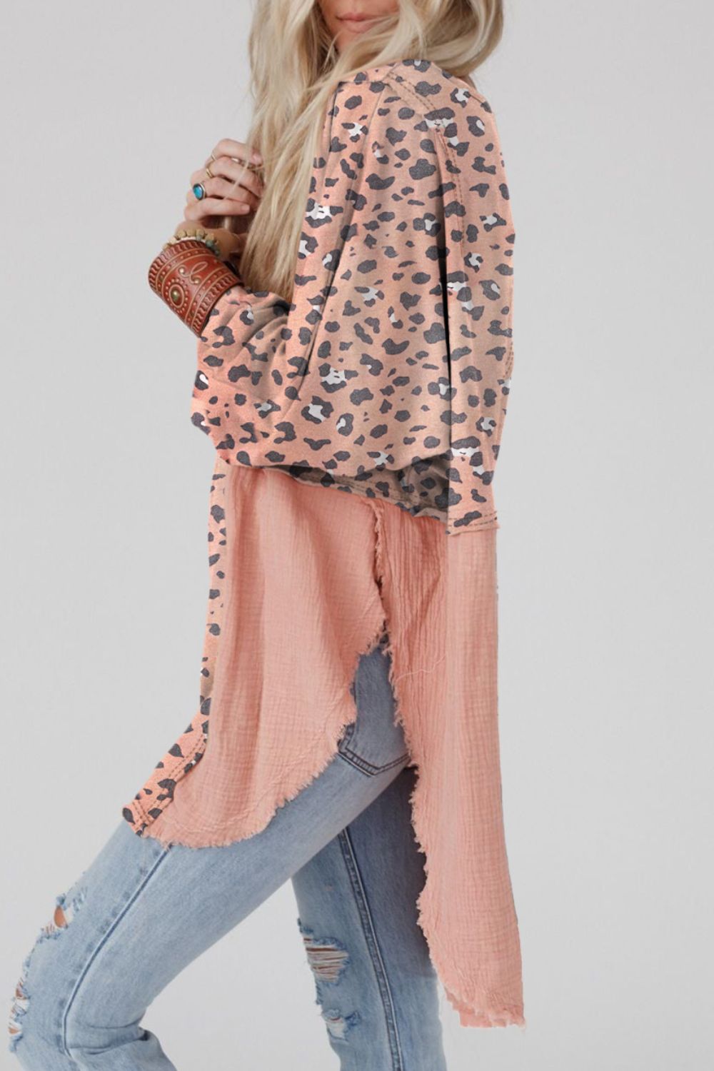 Textured Leopard Dropped Shoulder Blouse - Classique Collection