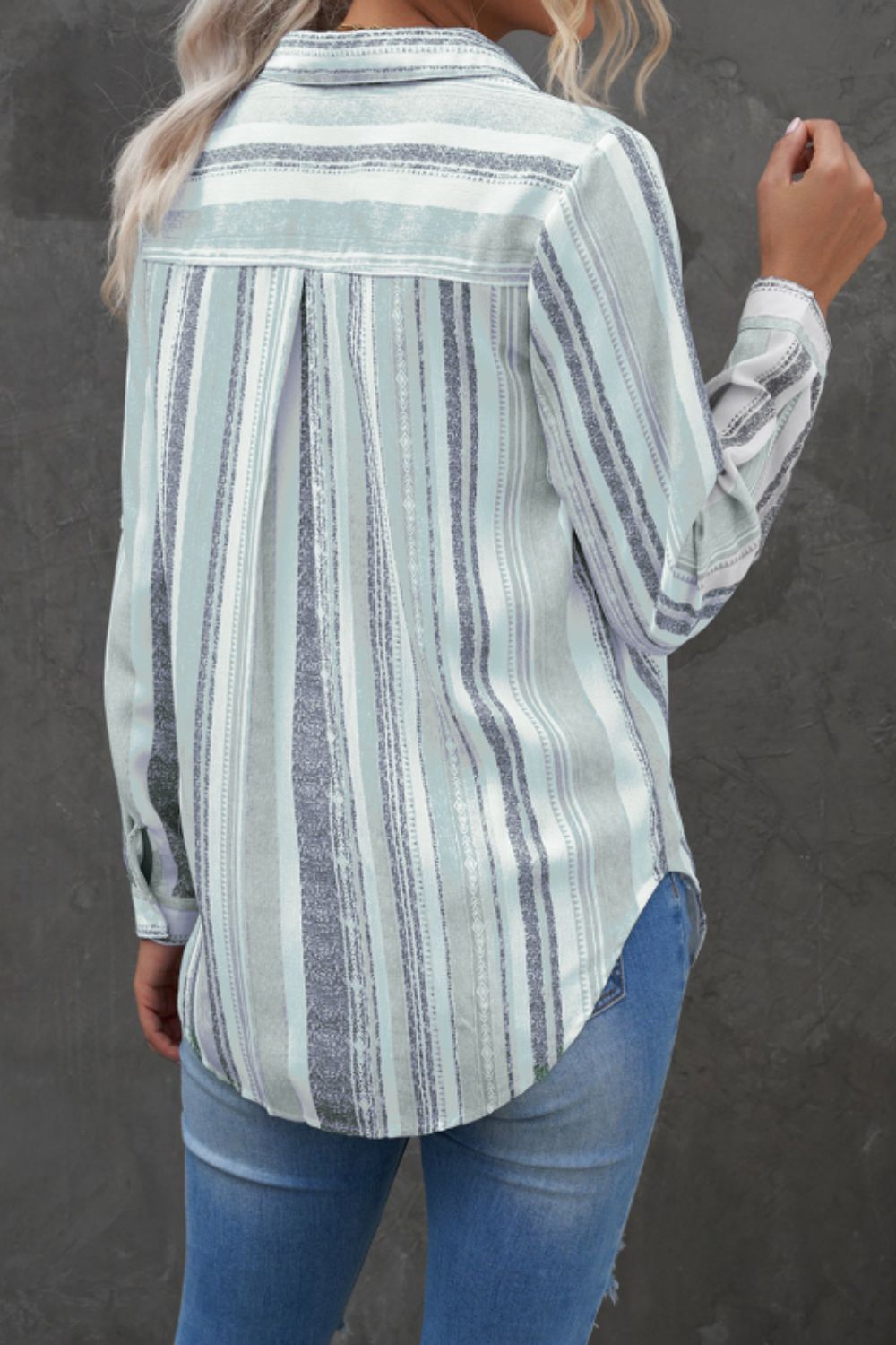Striped Collared Neck Long Sleeve Shirt - Classique Collection