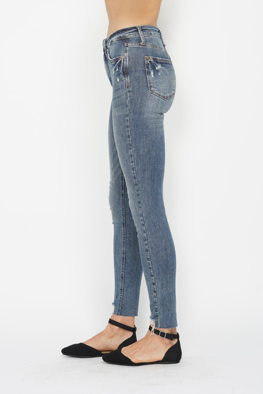 Judy Blue Full Size Tummy Control Vintage Wash Hem Destroy Skinny Jeans - Classique Collection