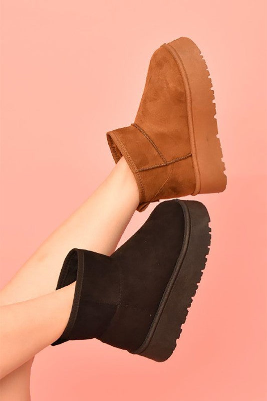 WILD DIVA Suede Round Toe Platform Booties - Classique Collection