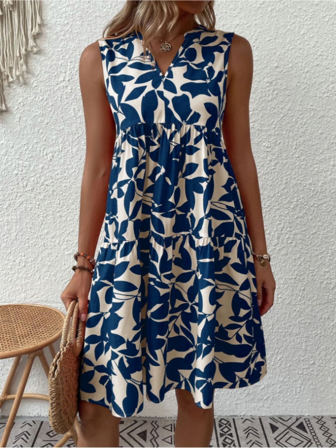 Printed Notched Sleeveless Mini Dress - Classique Collection