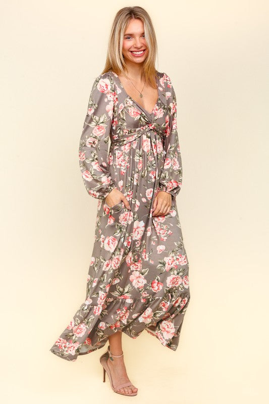 Haptics Twisted Detail Ruffled Hem Floral Dress with Side Pockets - Classique Collection