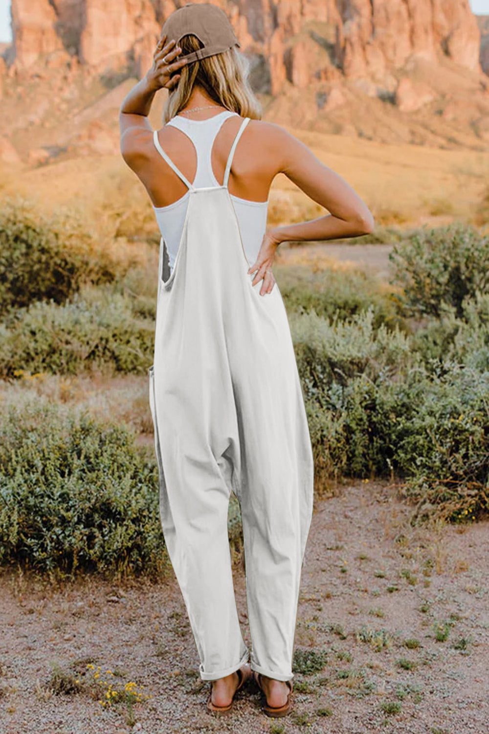 Double Take Full Size V-Neck Sleeveless Jumpsuit with Pockets - ClassiQ