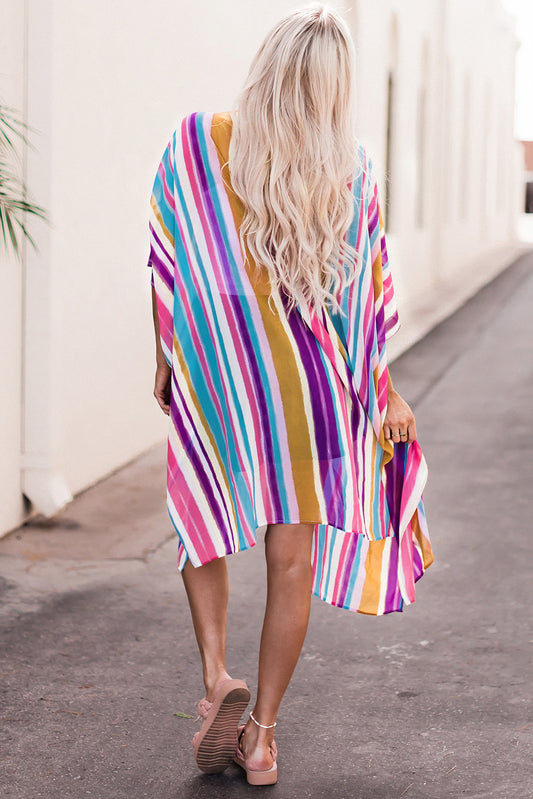 Striped Side Slit Open Front Cardigan - Classique Collection