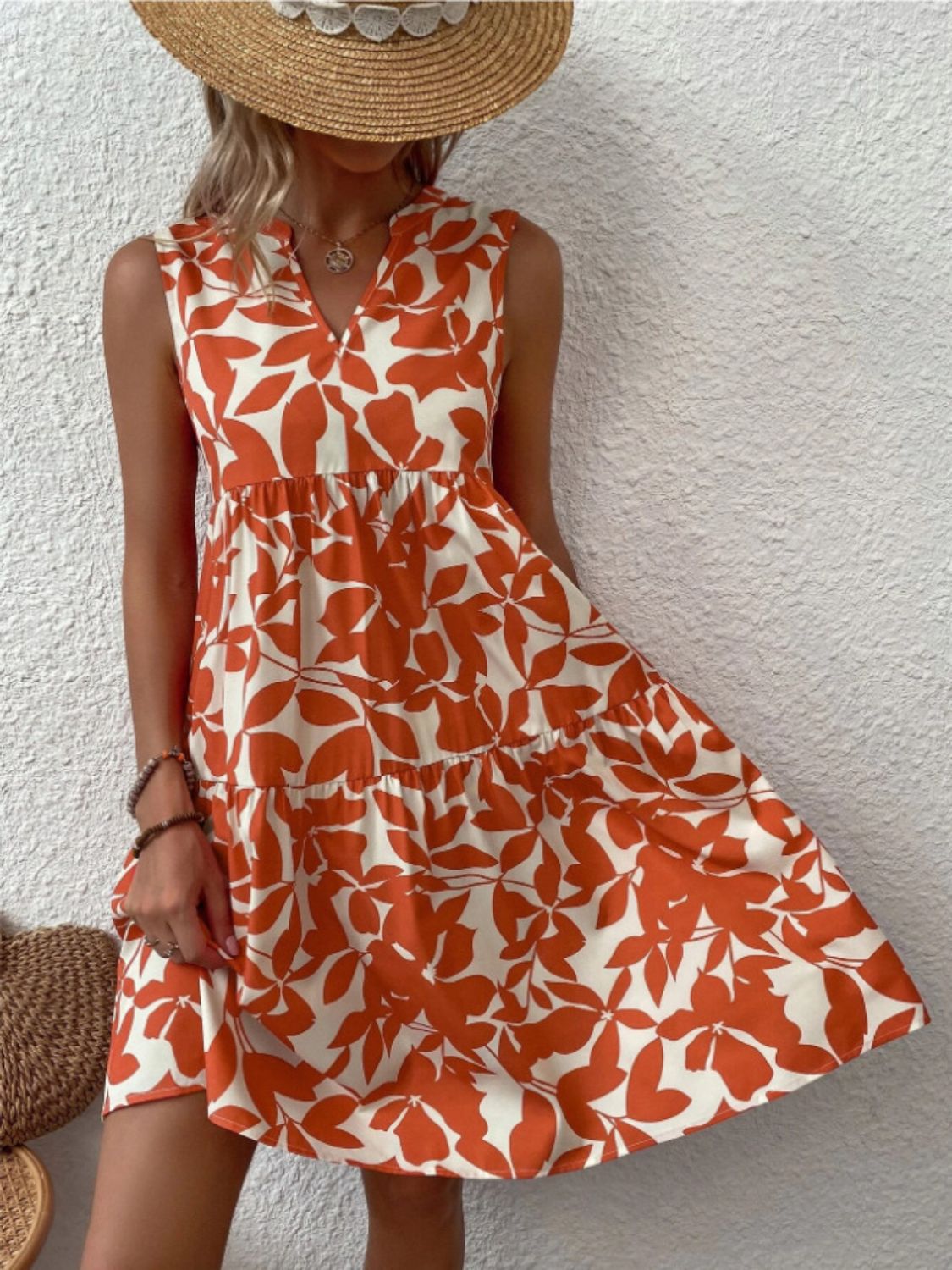Printed Notched Sleeveless Mini Dress - Classique Collection