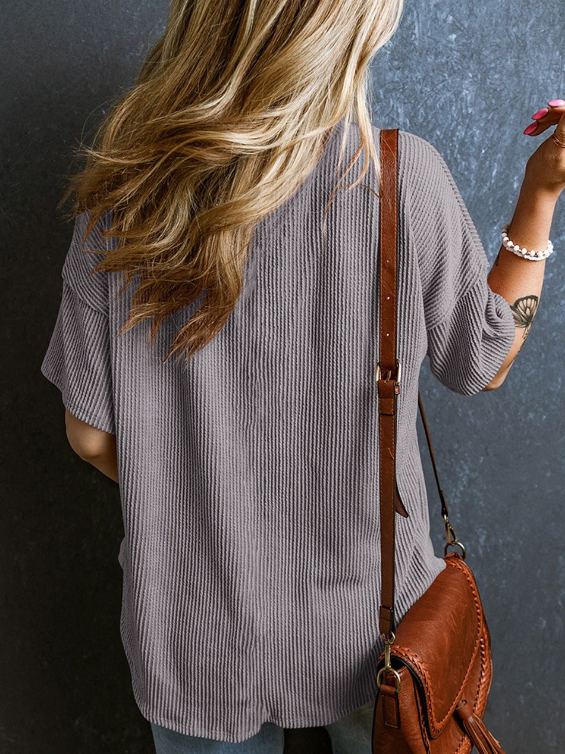 Textured V-Neck Half Sleeve T-Shirt - Classique Collection
