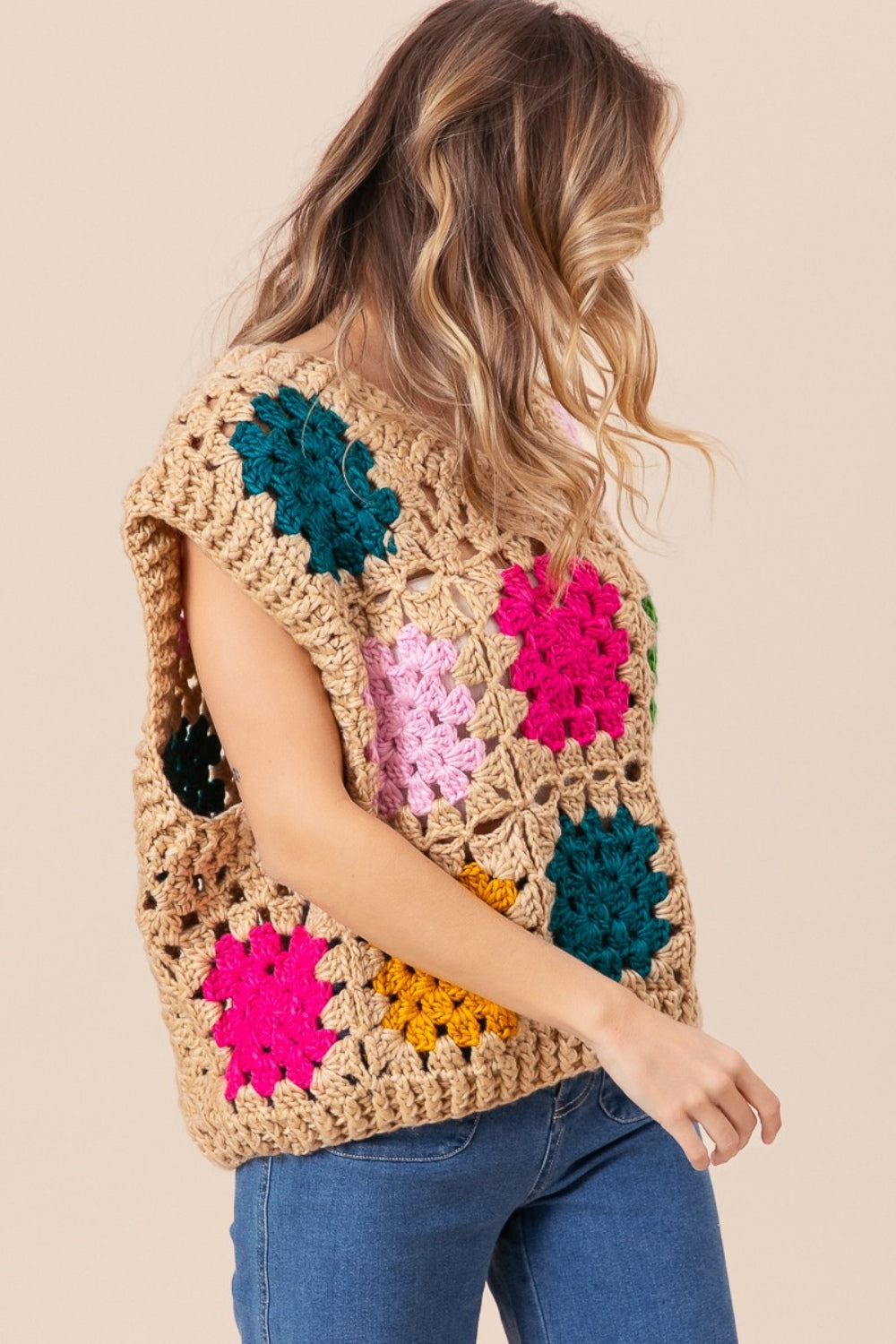 BiBi Granny Square Openwork Sweater Vest - ClassiQ