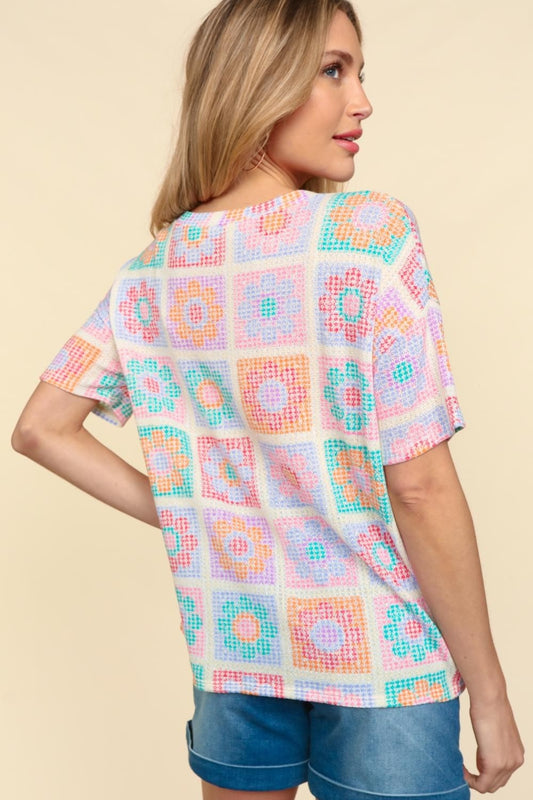Haptics Flower Print Round Neck Short Sleeve T-Shirt - Classique Collection