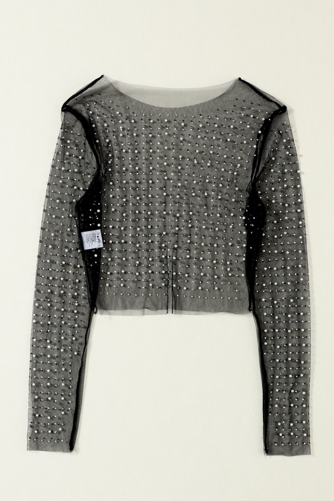 Pearl Long Sleeve Mesh Cropped Top - Classique Collection