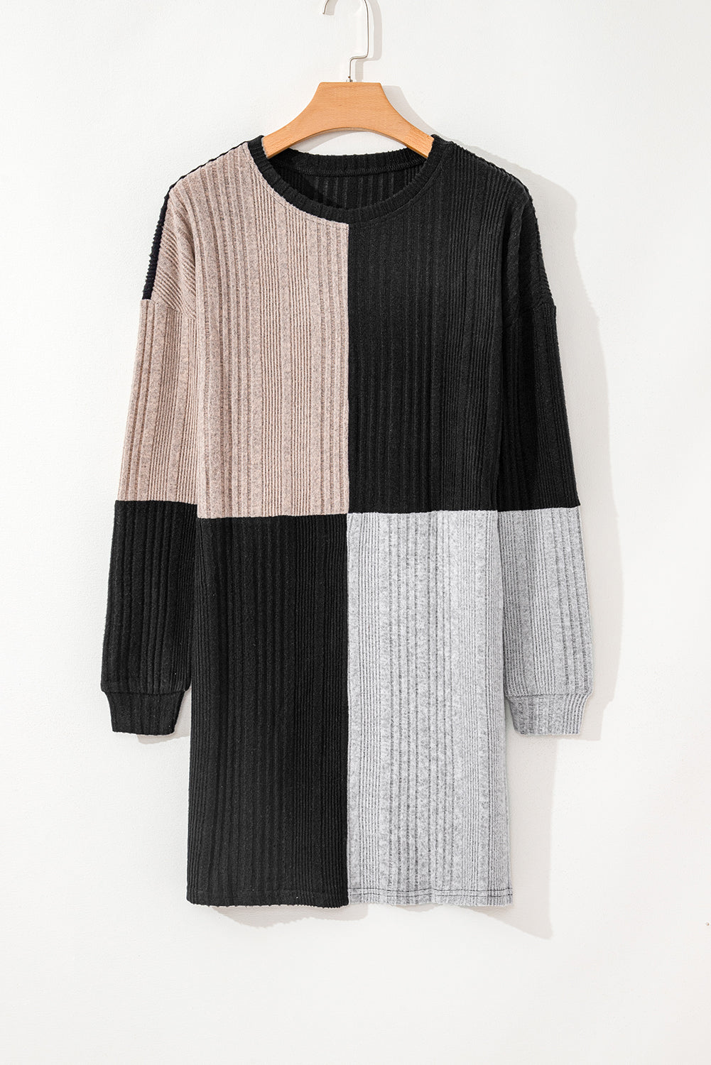 Color Block Drop Shoulder Long Sleeve Mini Dress - Classique Collection