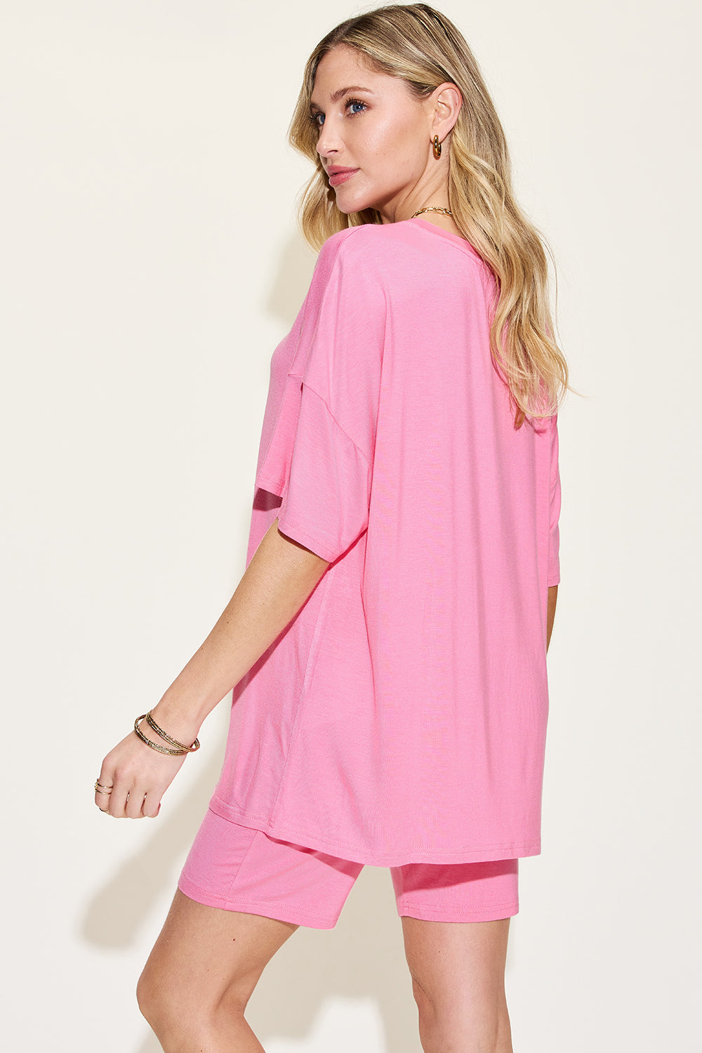 Basic Bae Full Size V-Neck Drop Shoulder T-Shirt and Shorts Set - ClassiQ