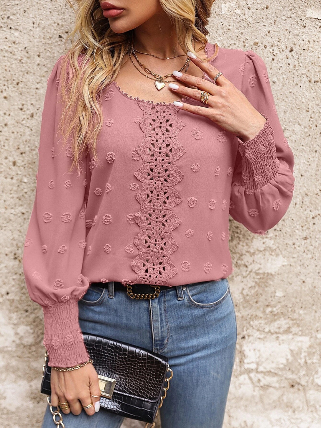 Swiss Dot Lace Detail Blouse - Classique Collection