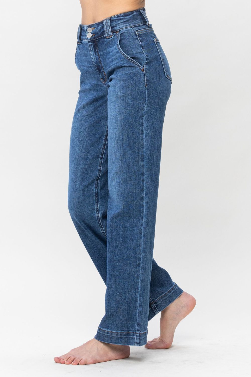 Judy Blue Full Size Double Button Wide Leg Jeans - Classique Collection