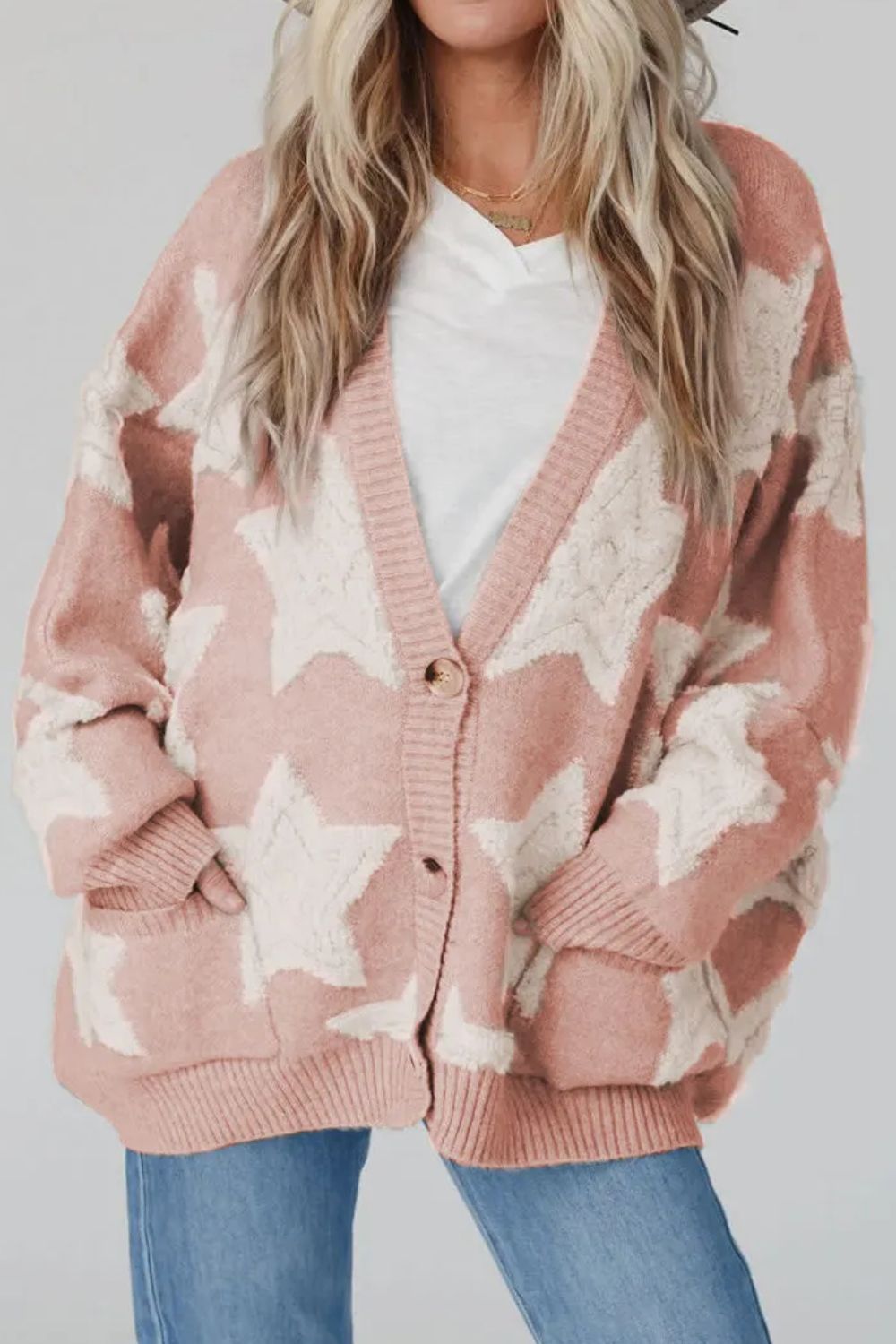 Star Button Up Long Sleeve Cardigan - ClassiQ