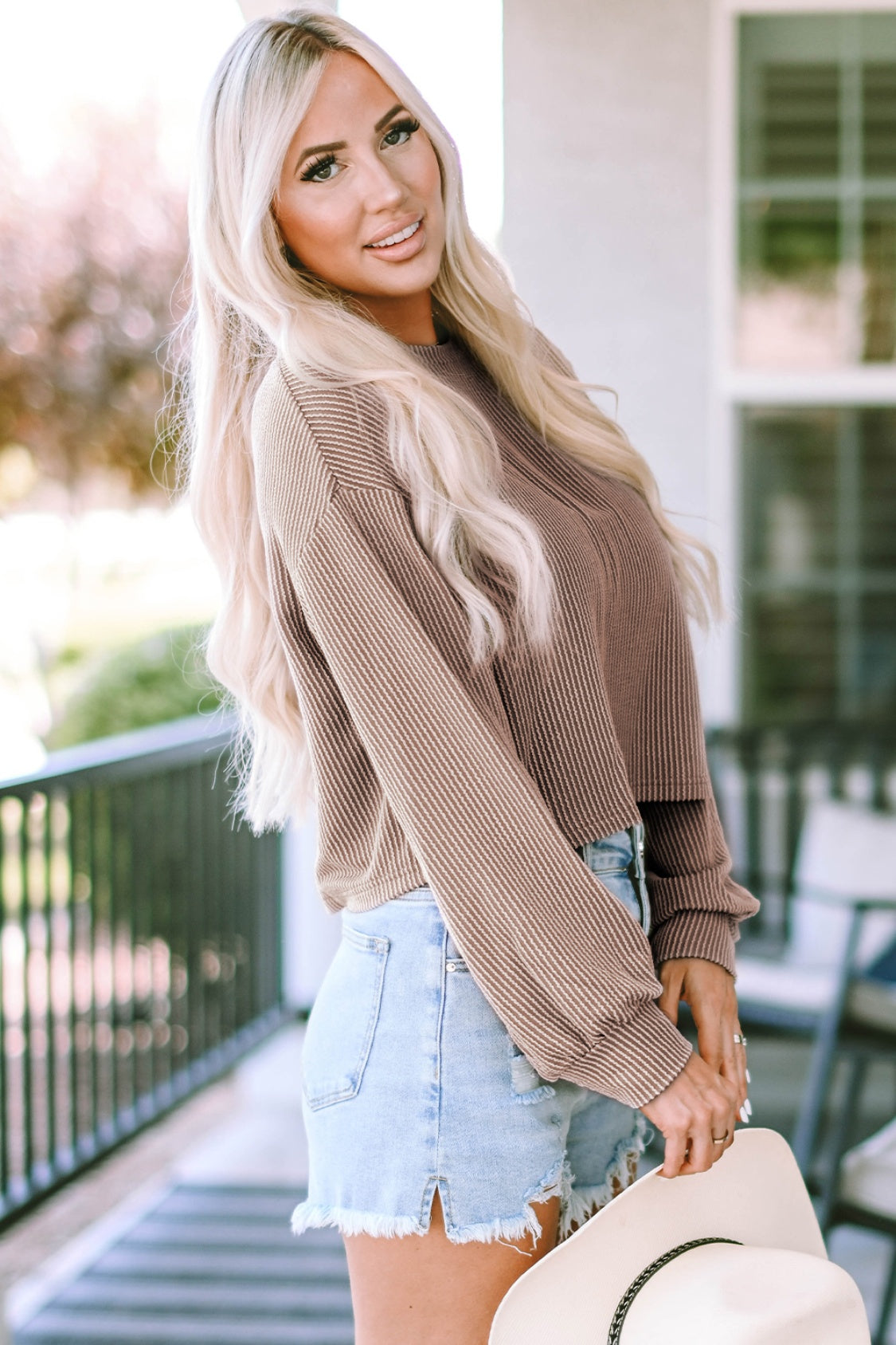 Round Neck Drop Shoulder Long Sleeve Top - Classique Collection