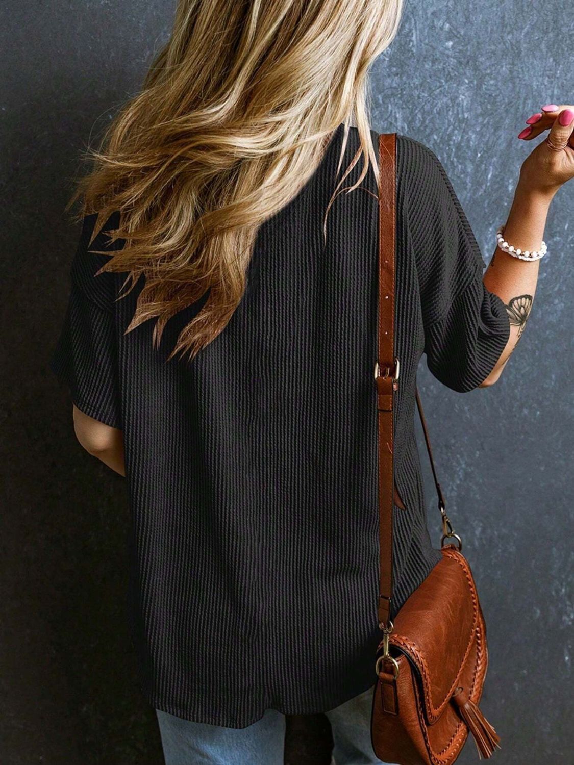 Textured V-Neck Half Sleeve T-Shirt - Classique Collection