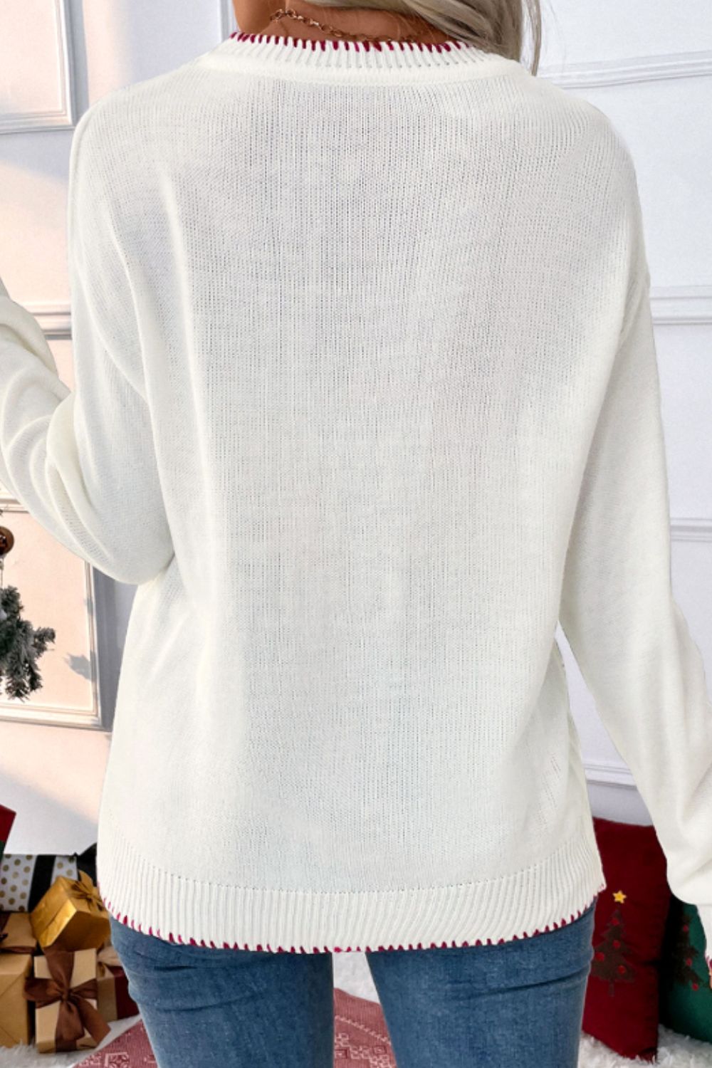 Bow Round Neck Drop Shoulder Sweater - Classique Collection