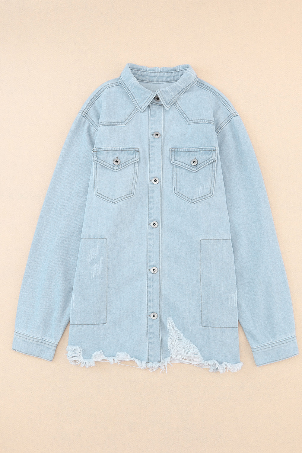 Flap Pocket Raw Hem Denim Jacket - Classique Collection