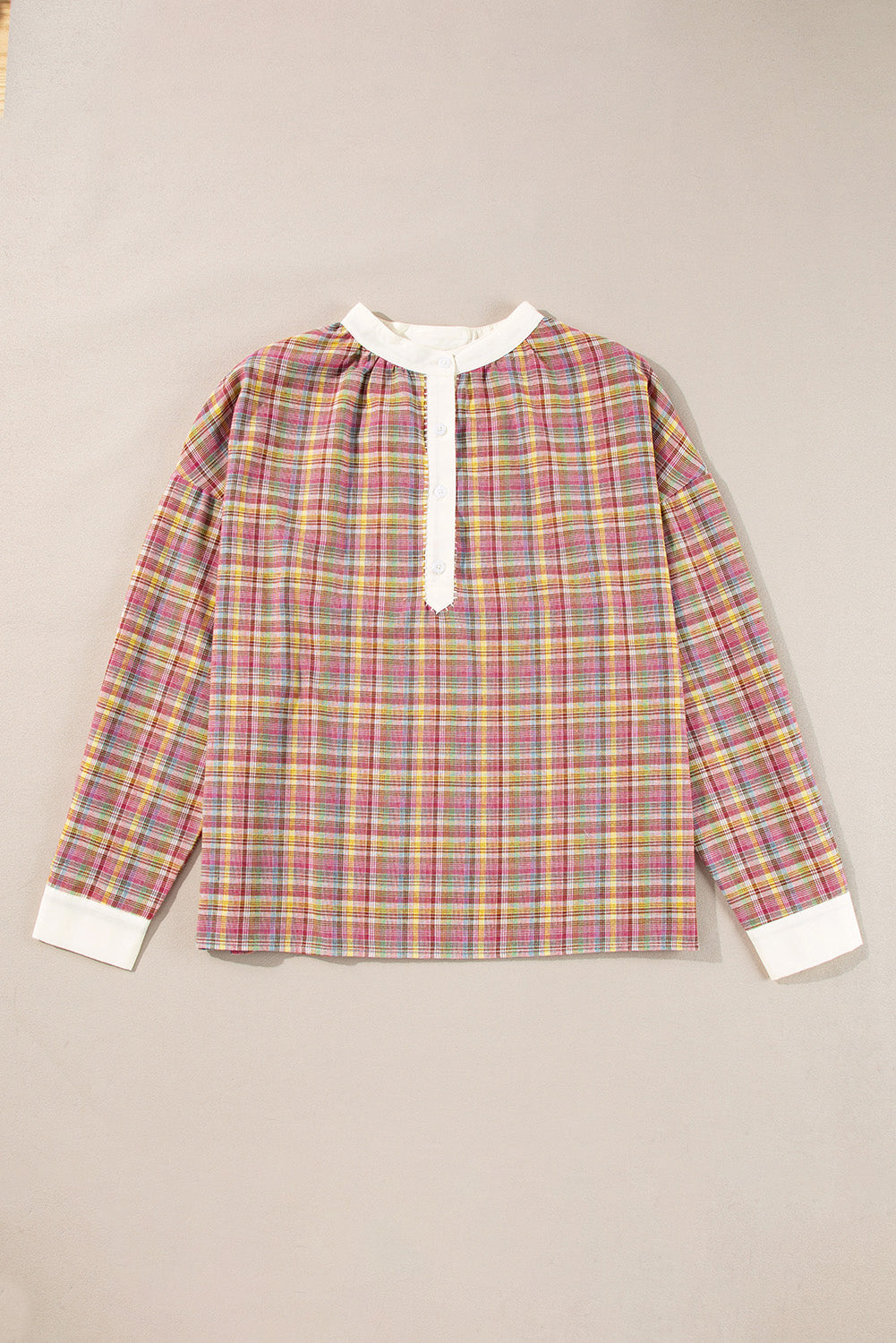 Mulit-Color Plaid Round Neck Long Sleeve Blouse - Classique Collection