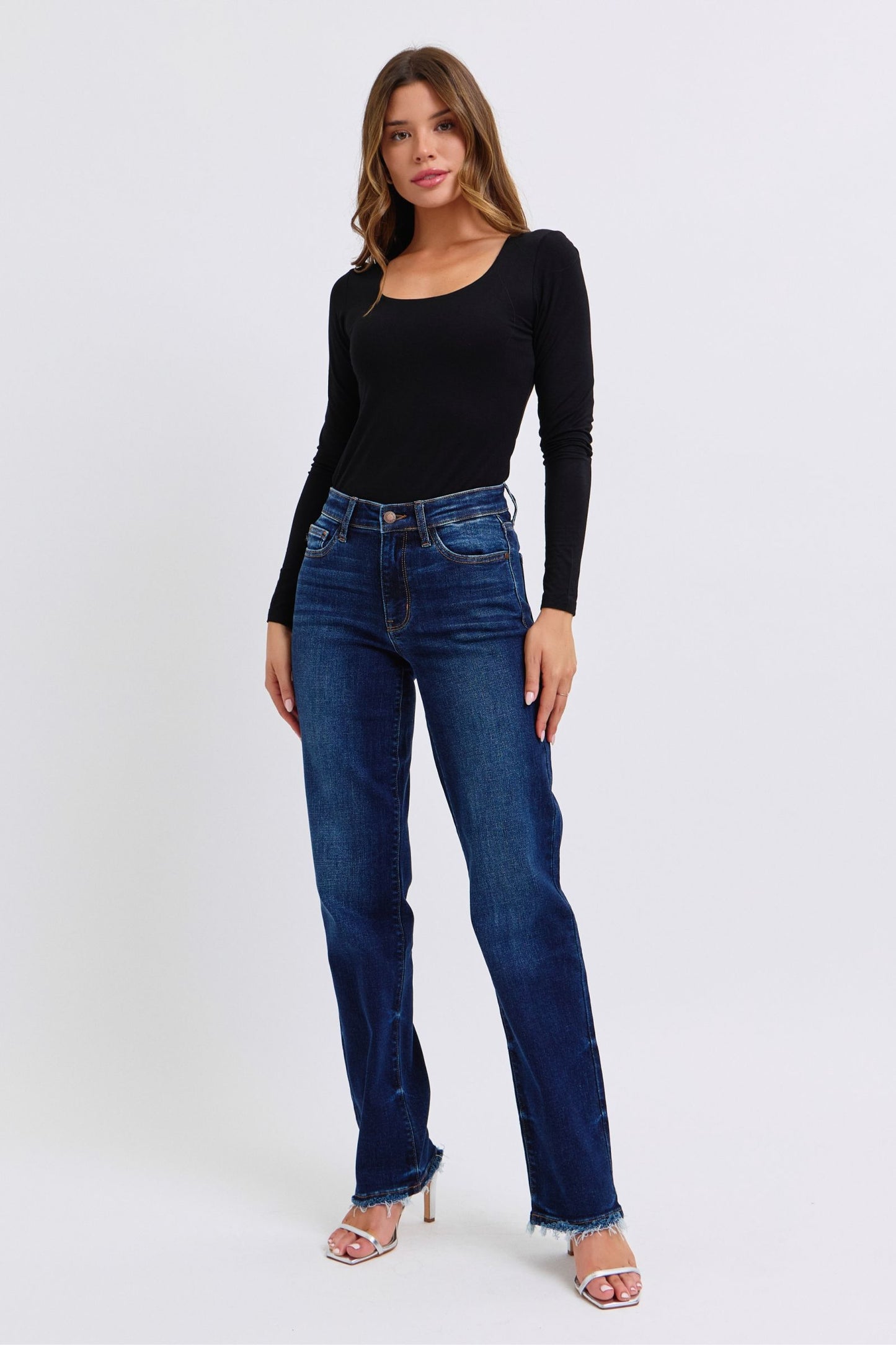 Judy Blue Full Size Raw Hem Straight Leg Jeans - Classique Collection