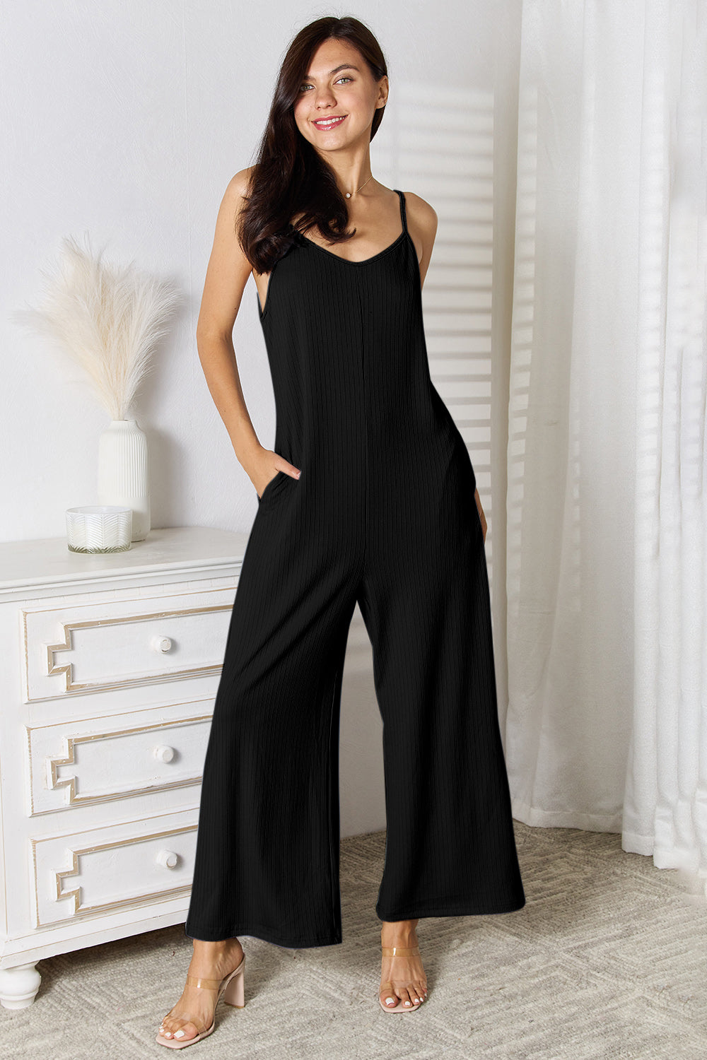 Basic Bae Full Size Spaghetti Strap V-Neck Jumpsuit - ClassiQ