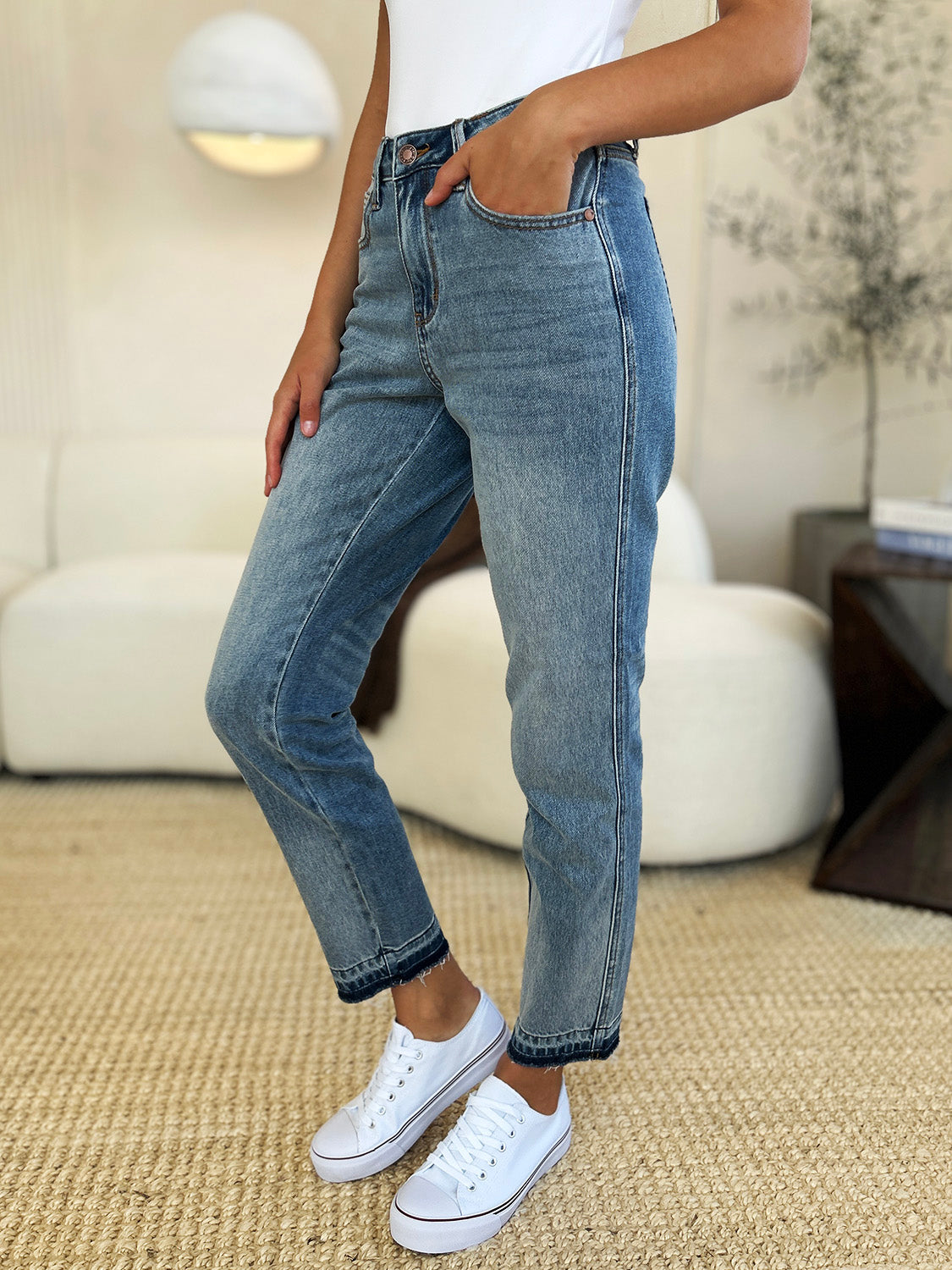 Judy Blue Full Size Mid Rise Rigid Magic Release Hem Jeans - Classique Collection