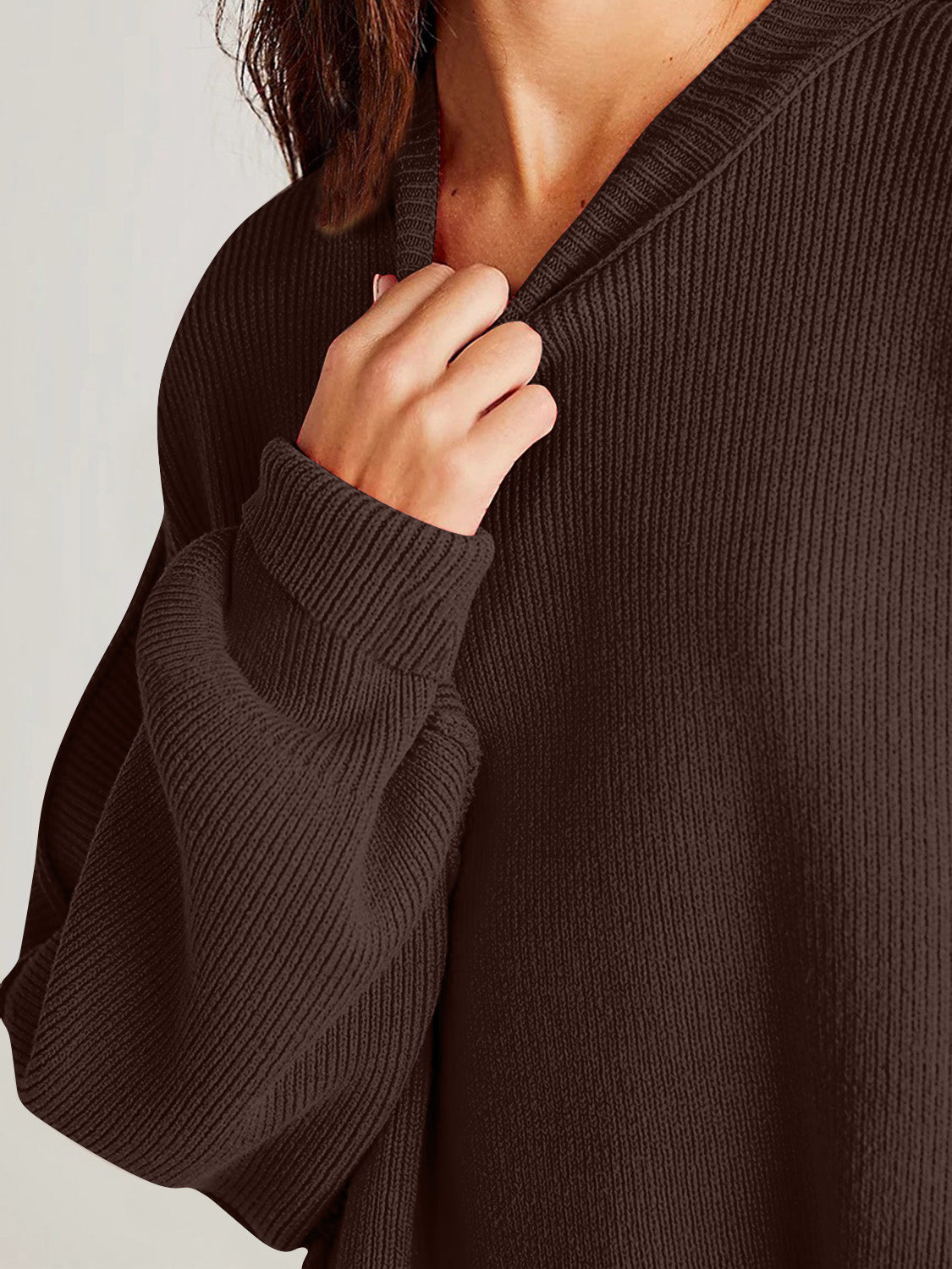 Double Take Side Slit Round Neck Long Sleeve Sweater - ClassiQ