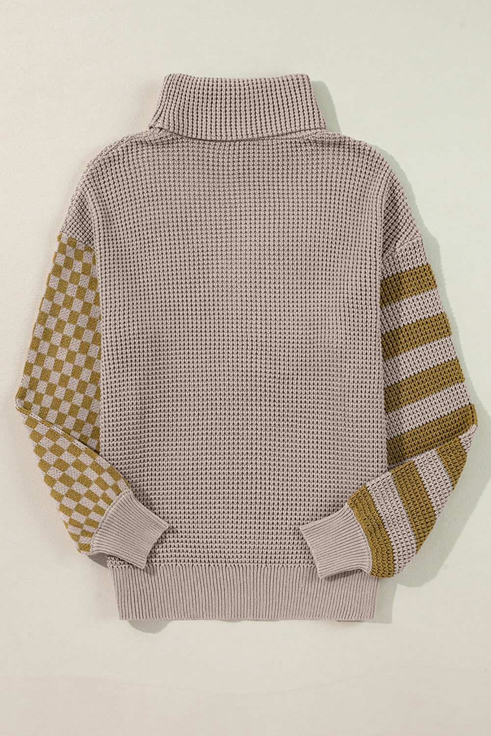 Striped & Checkered Turtleneck Dropped Shoulder Sweater - ClassiQ