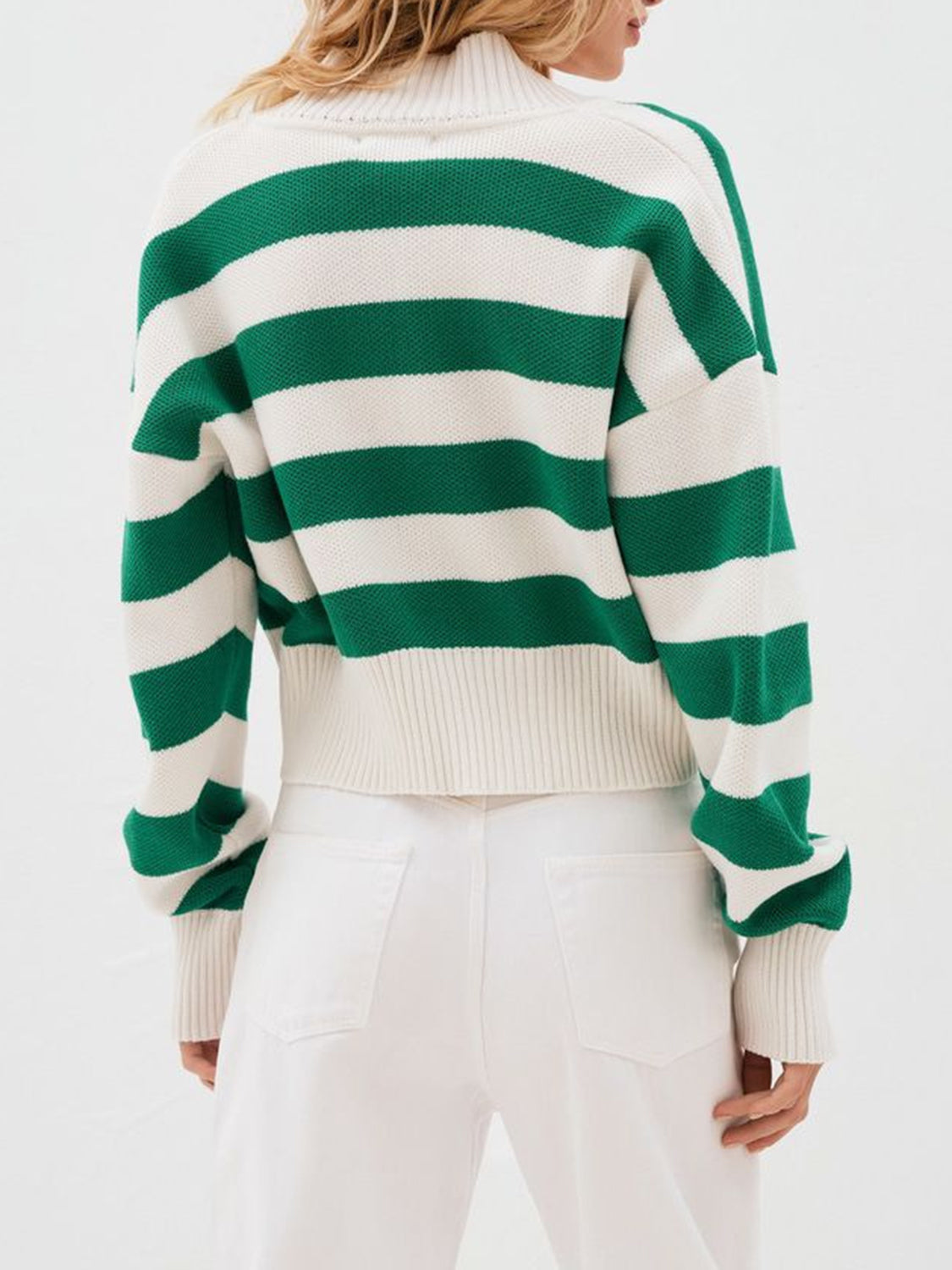 Striped Button Down Drop Shoulder Cardigan - Classique Collection