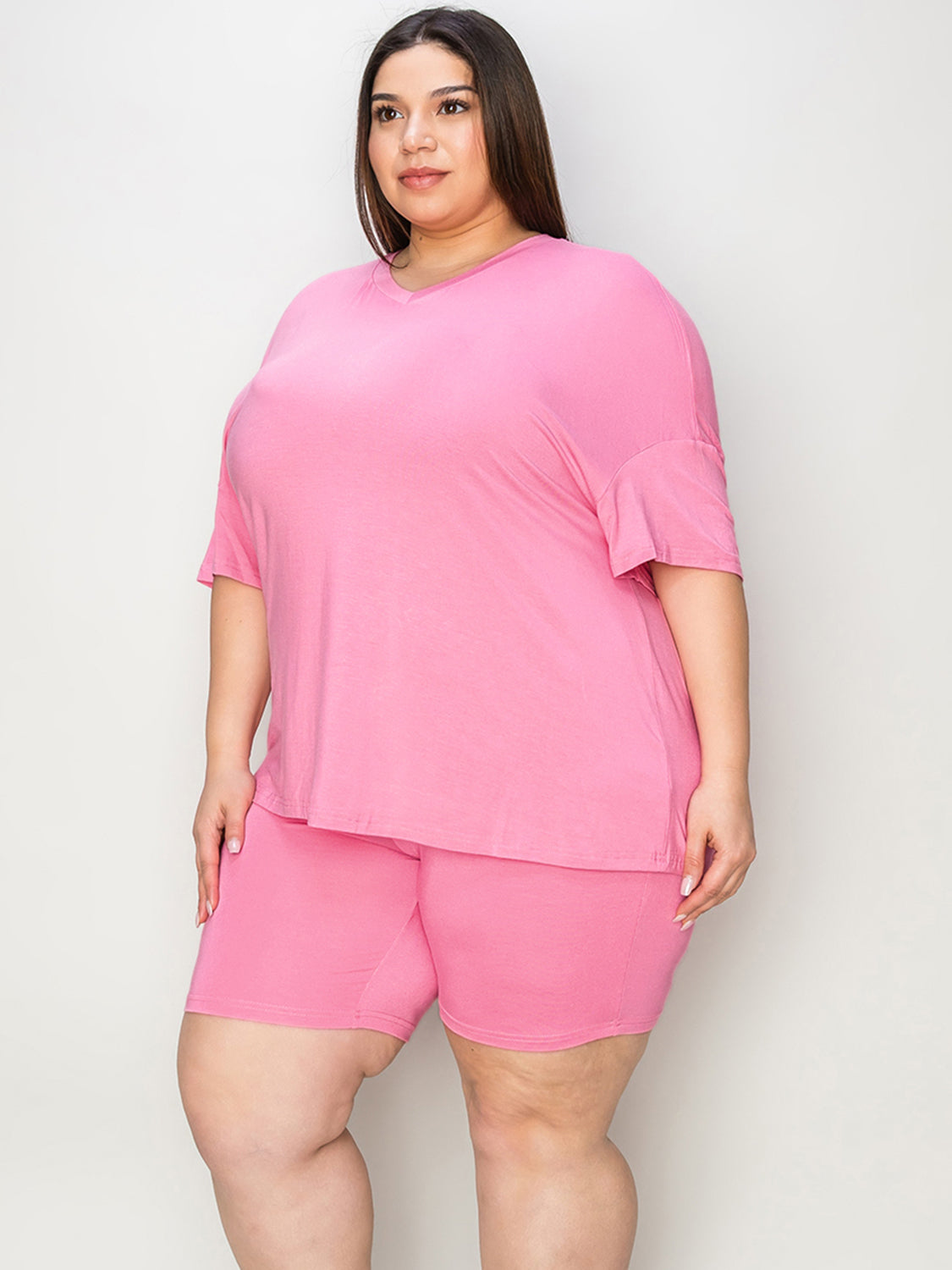 Basic Bae Full Size V-Neck Drop Shoulder T-Shirt and Shorts Set - ClassiQ