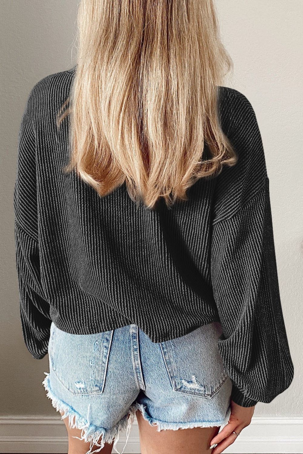 Round Neck Drop Shoulder Long Sleeve Top - Classique Collection