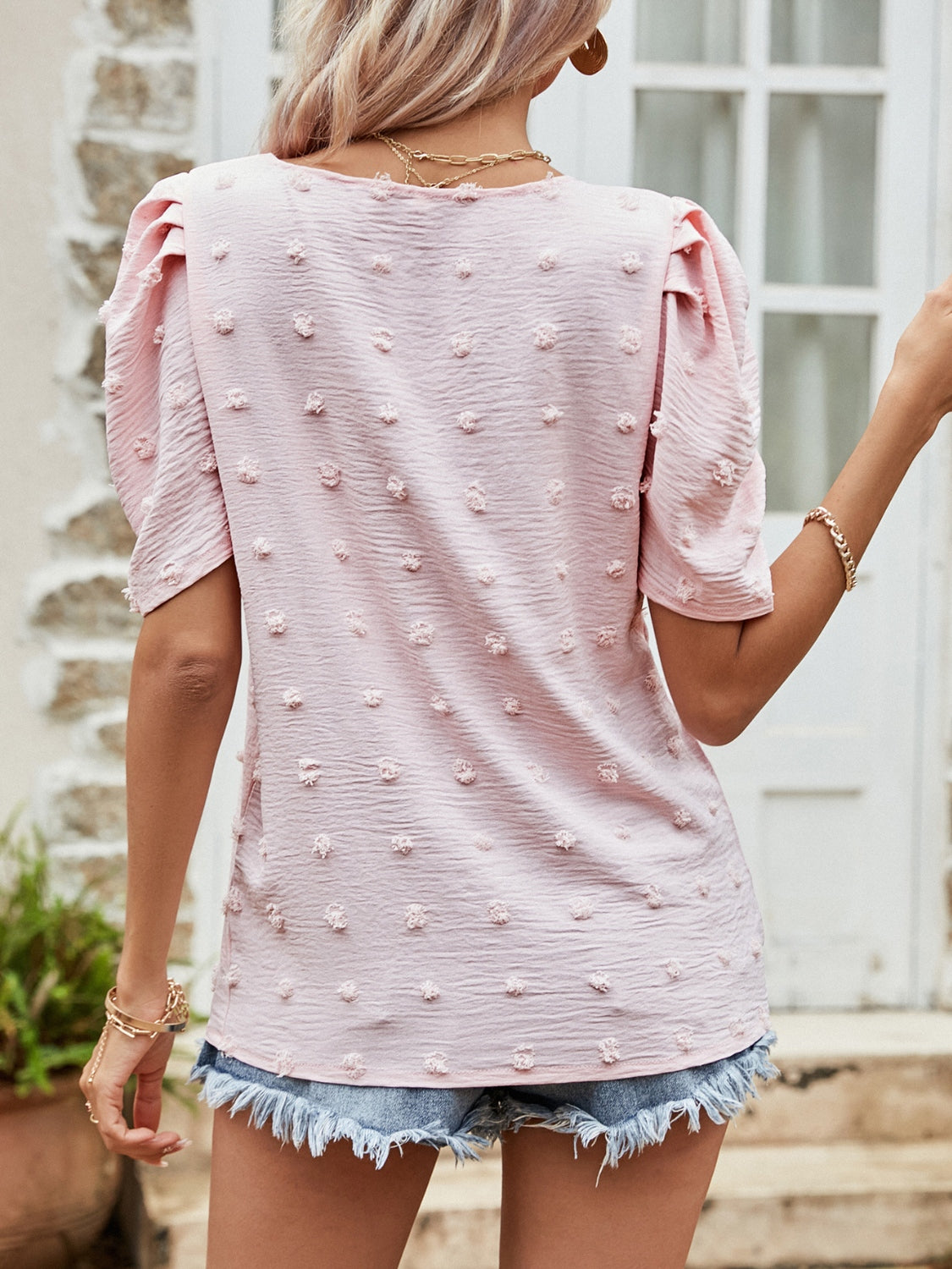 Swiss Dot Short Puff Sleeve Top - Classique Collection