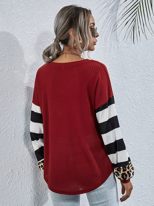 Leopard Striped Waffle-Knit Top - ClassiQ