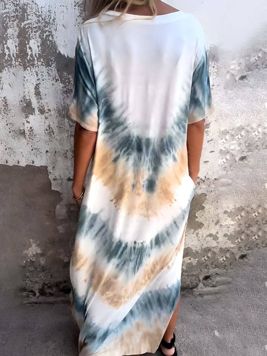 Full Size Pocketed Tie-Dye Short Sleeve Dress - Classique Collection