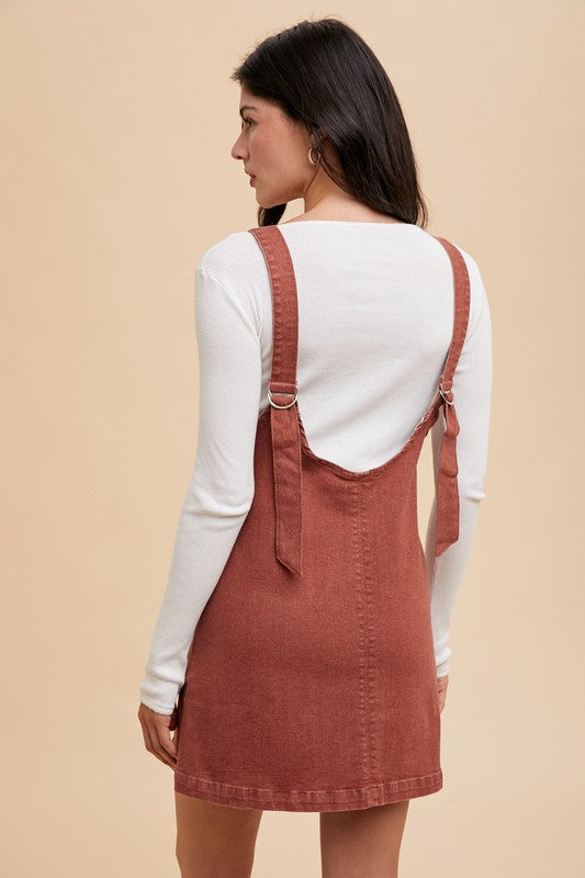 Annie Wear V-Neck Adjustable Strap Denim Overall Dress with Pockets - ClassiQ
