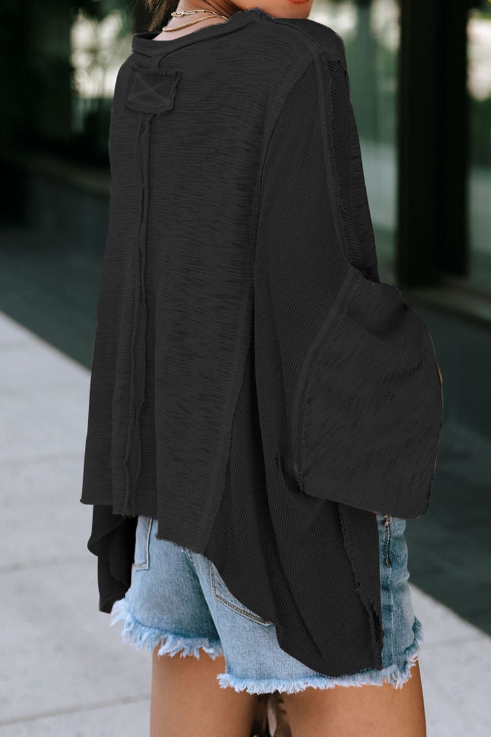 Exposed Seam Round Neck Top with Pocket - Classique Collection