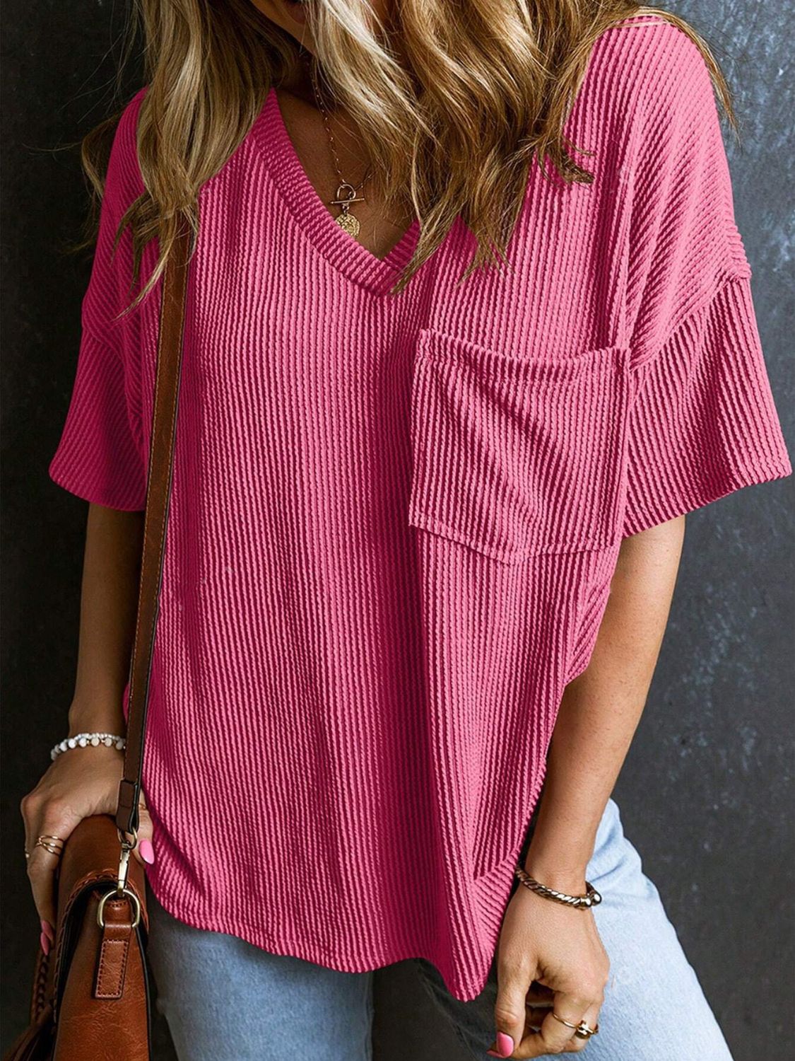 Textured V-Neck Half Sleeve T-Shirt - Classique Collection