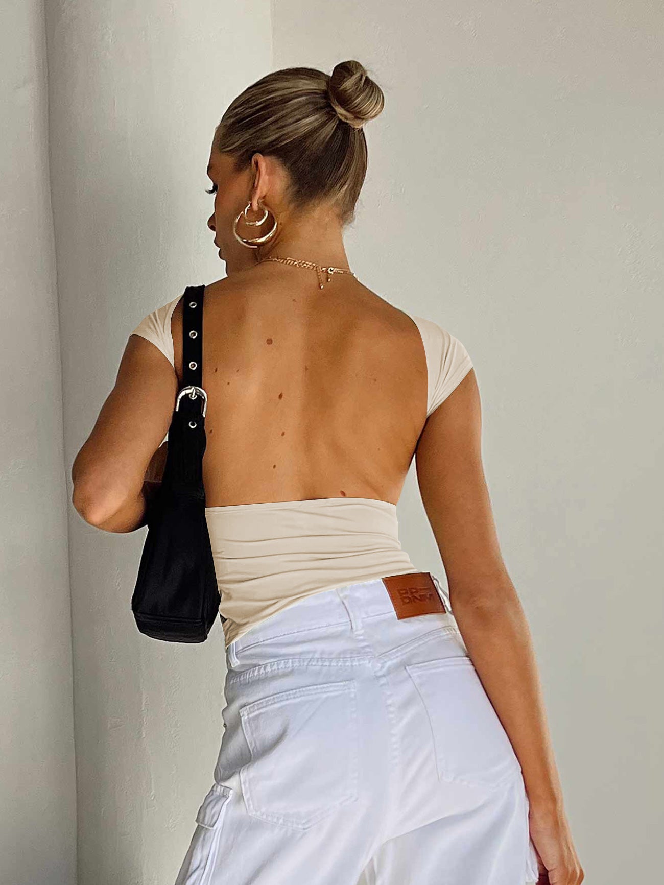 Backless Short Sleeve Cropped Blouse - Classique Collection