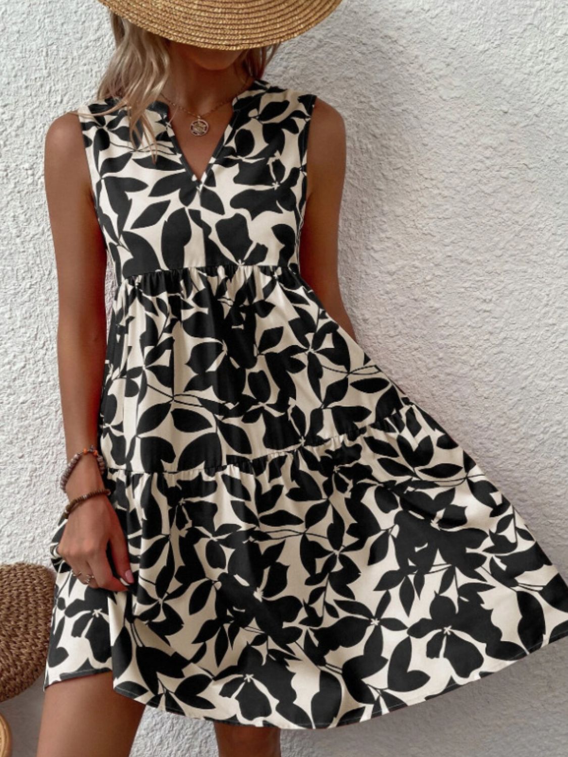 Printed Notched Sleeveless Mini Dress - Classique Collection