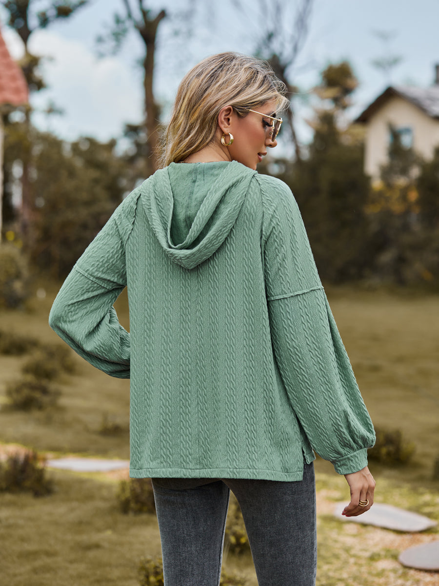 Cable-Knit Dropped Shoulder Hoodie - Classique Collection