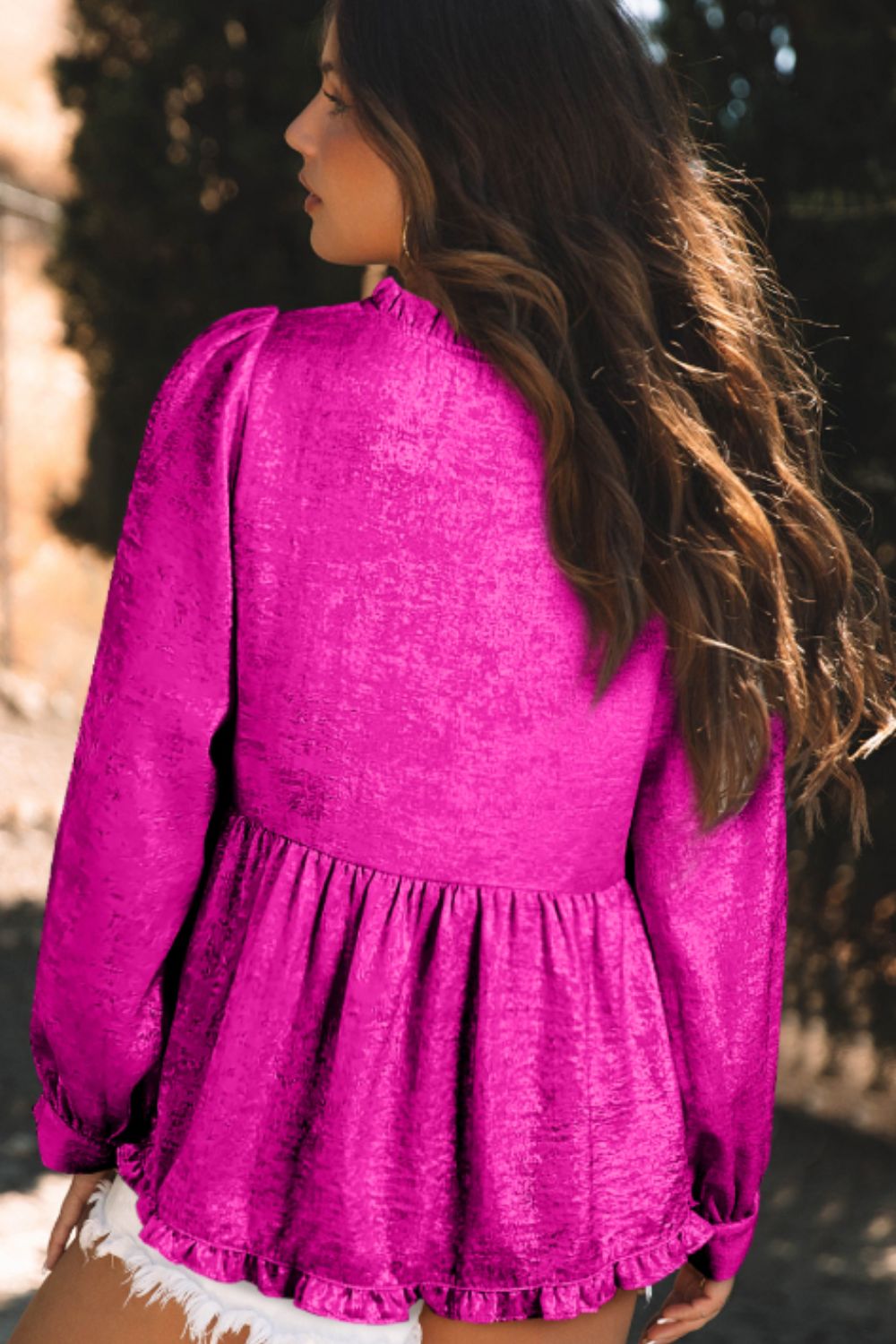 Frill V-Neck Long Sleeve Blouse - Classique Collection